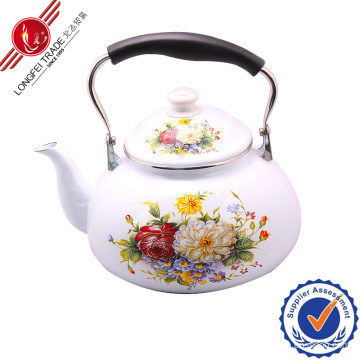 Various Decal Enamel Teapot with Bakelite Handle